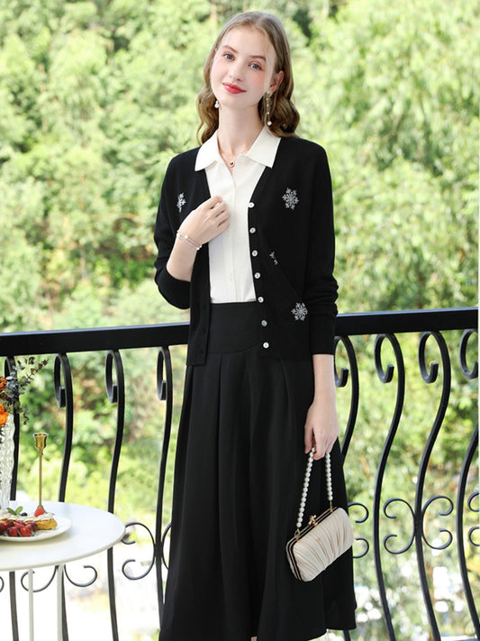 V-Neck Cardigan with Snowflake Embellishments