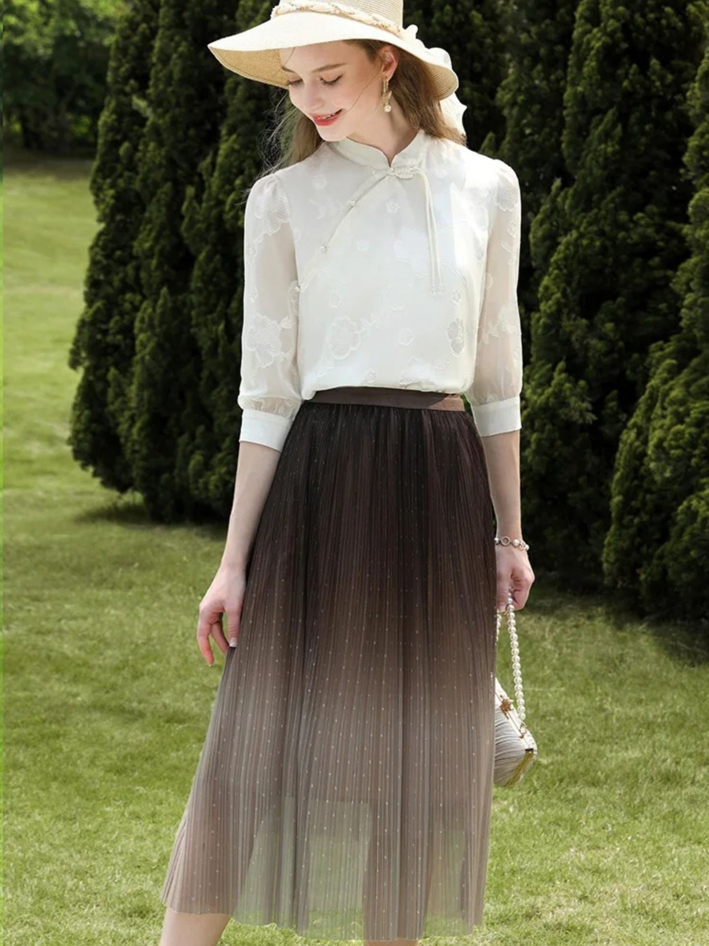 Ombre Tulle Midi Skirt