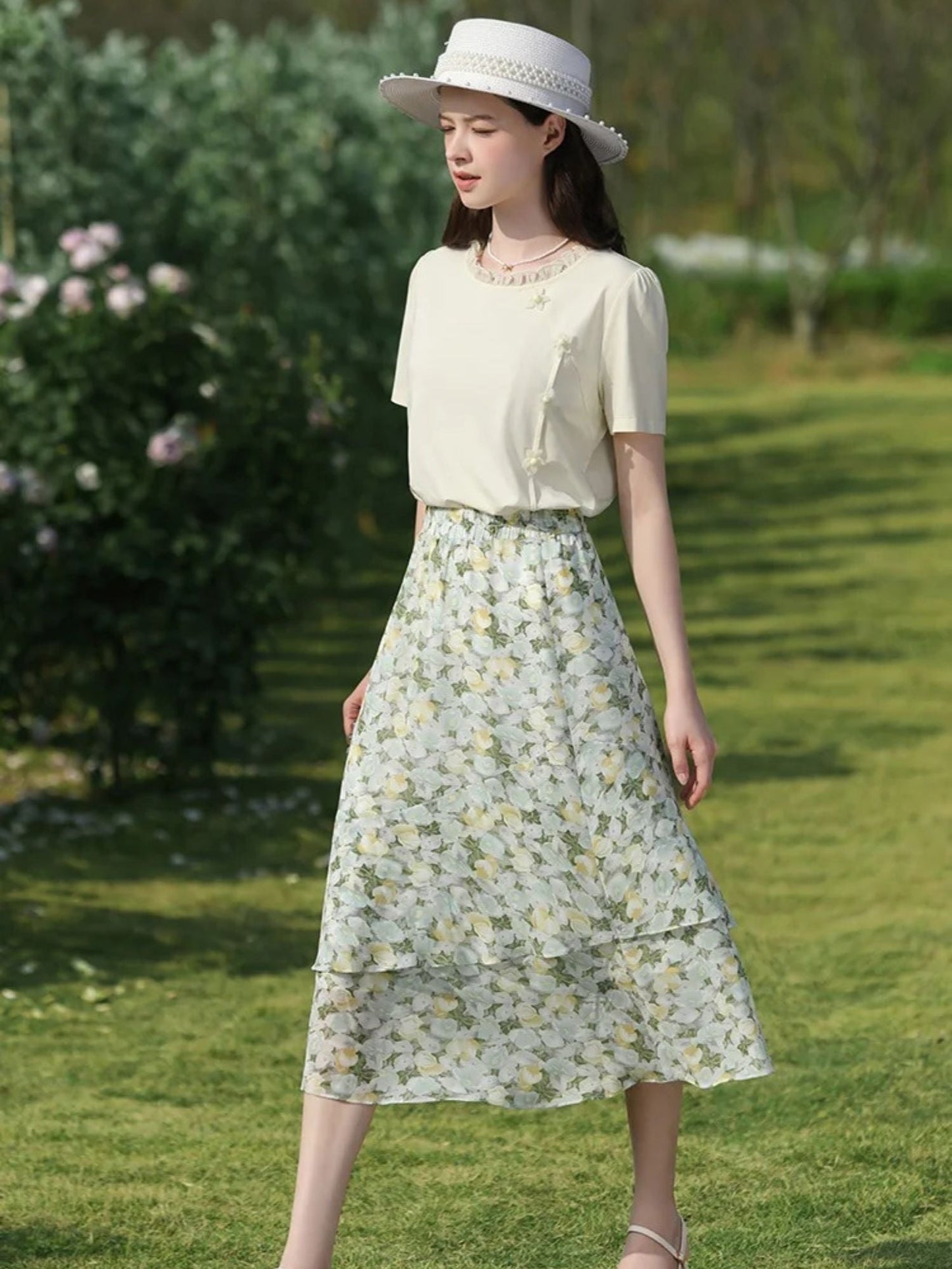Floral Chiffon Midi Skirt