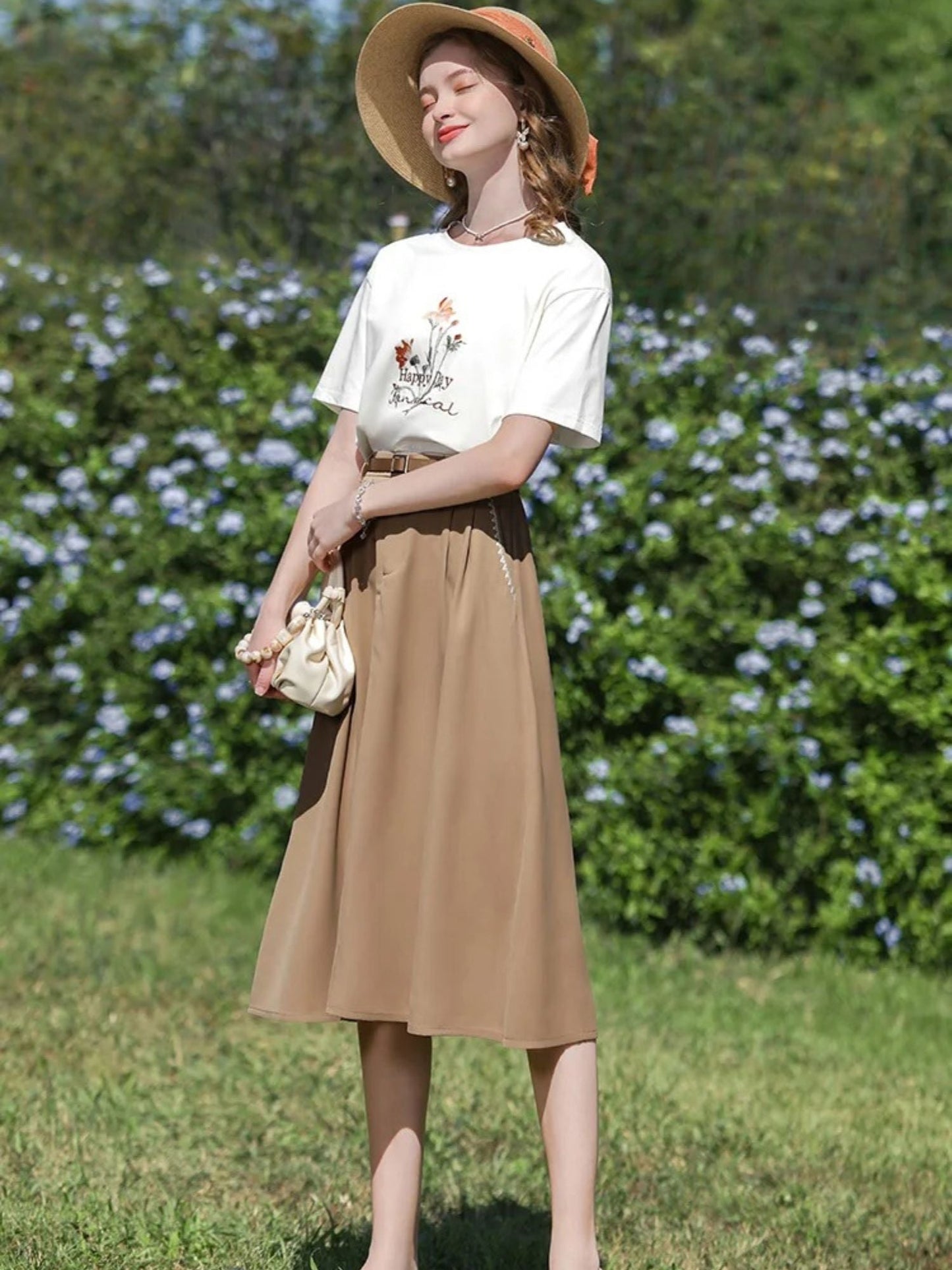 French-Style Draped High-Waisted Skirt