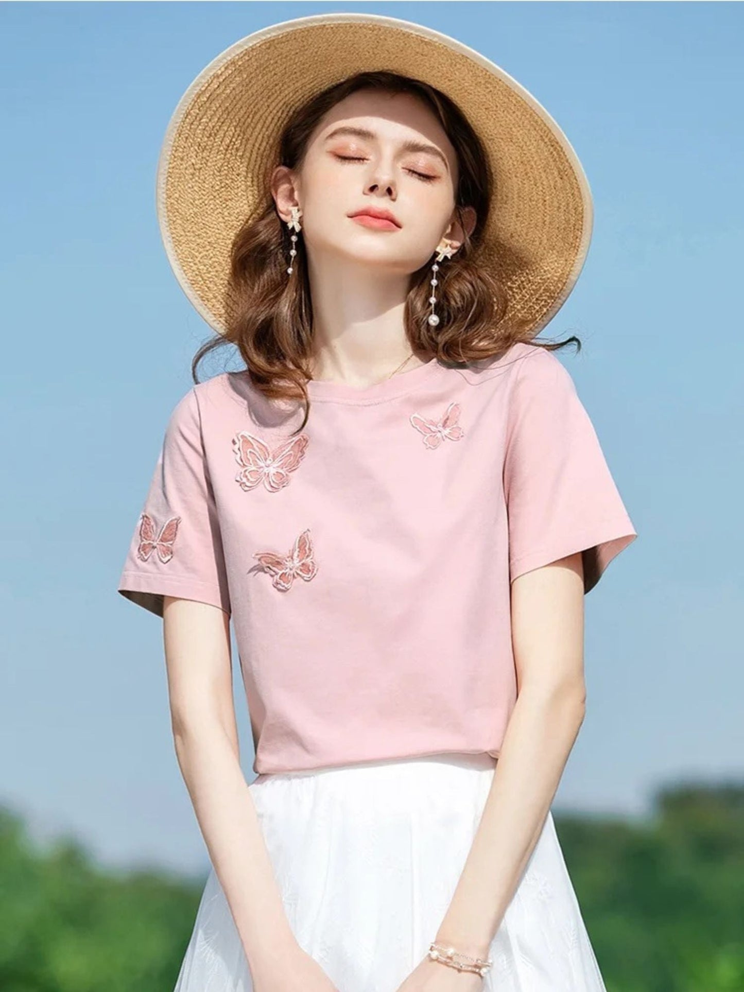 Summer T-Shirt with Butterfly Embroidery