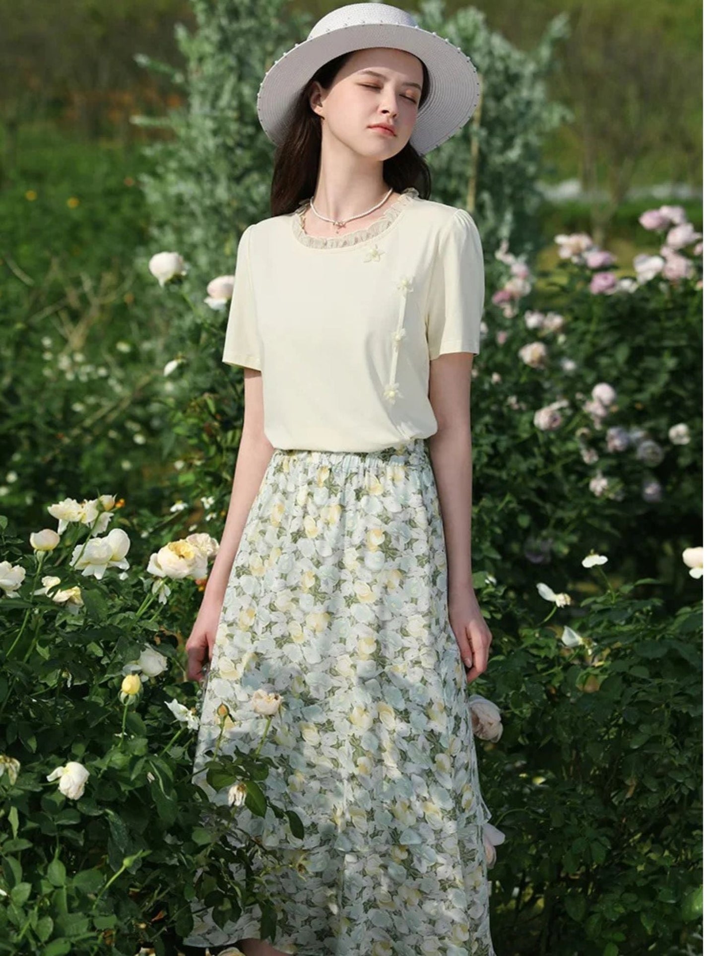 Floral Chiffon Midi Skirt
