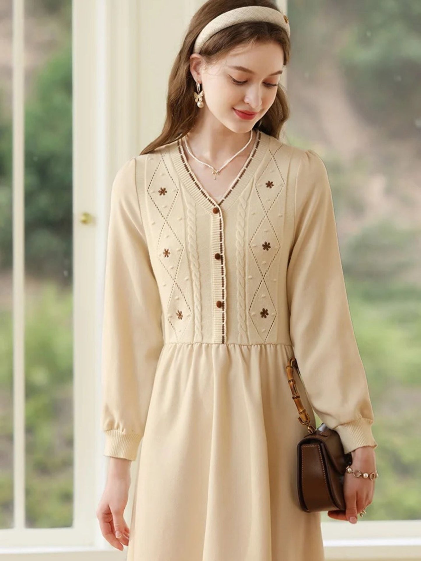 Embroidered Knit Sweater Dress