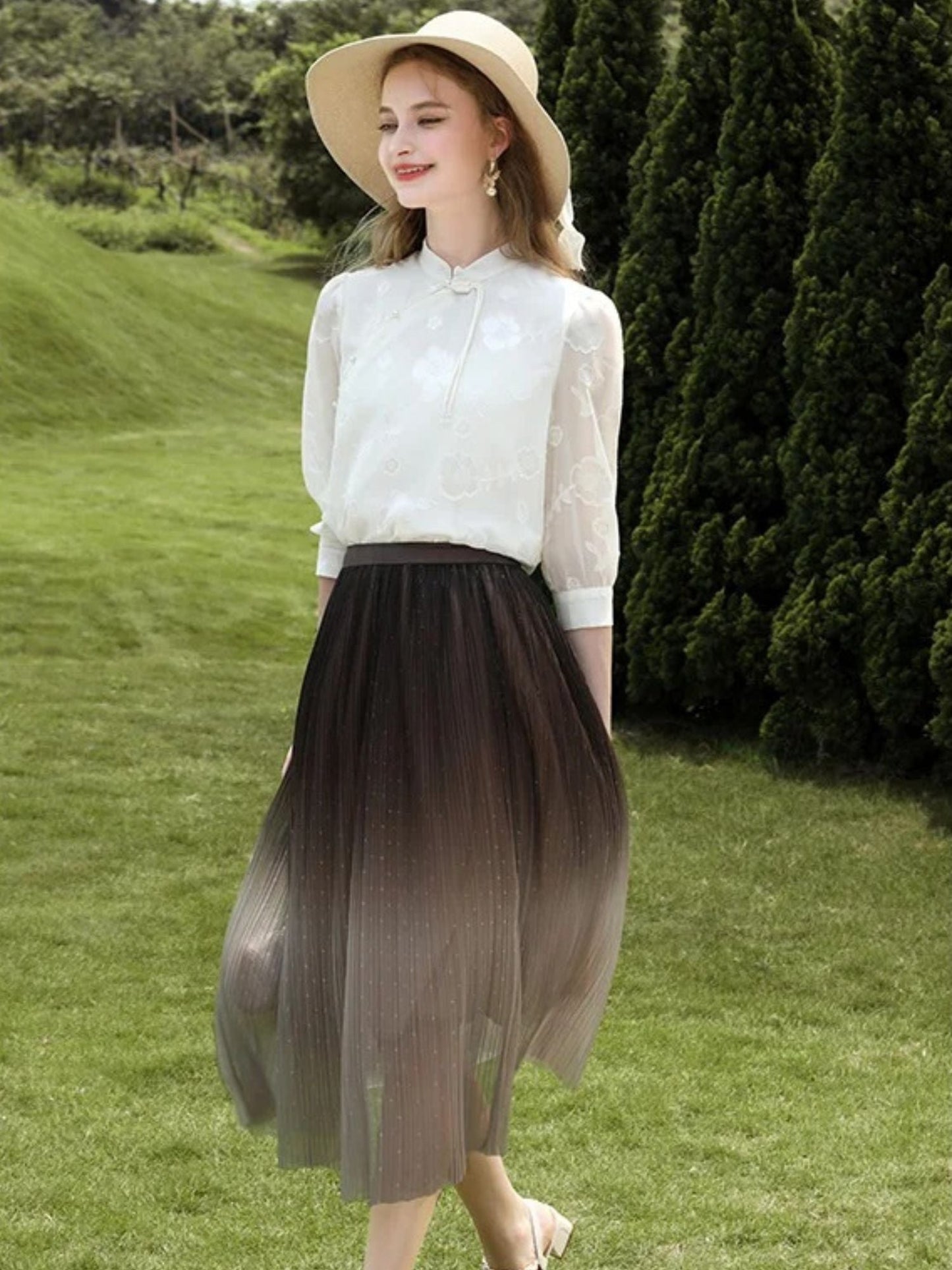 Ombre Tulle Midi Skirt