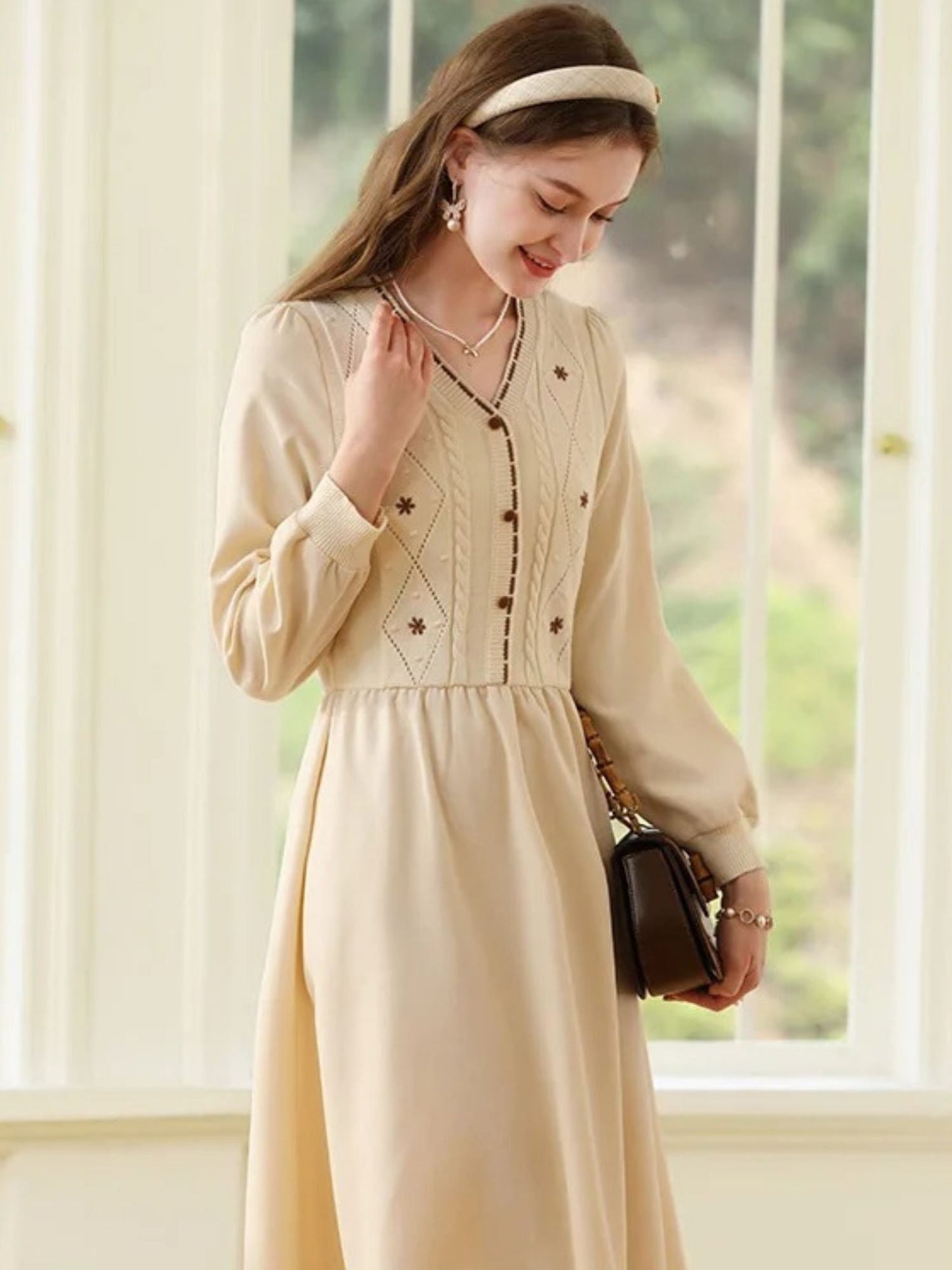 Embroidered Knit Sweater Dress