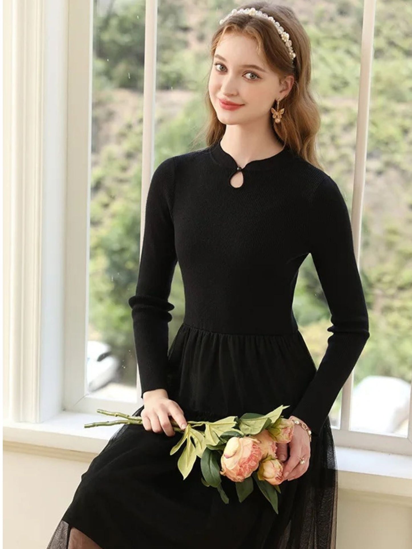 A-Line Patchwork Dress in Knit and Tulle