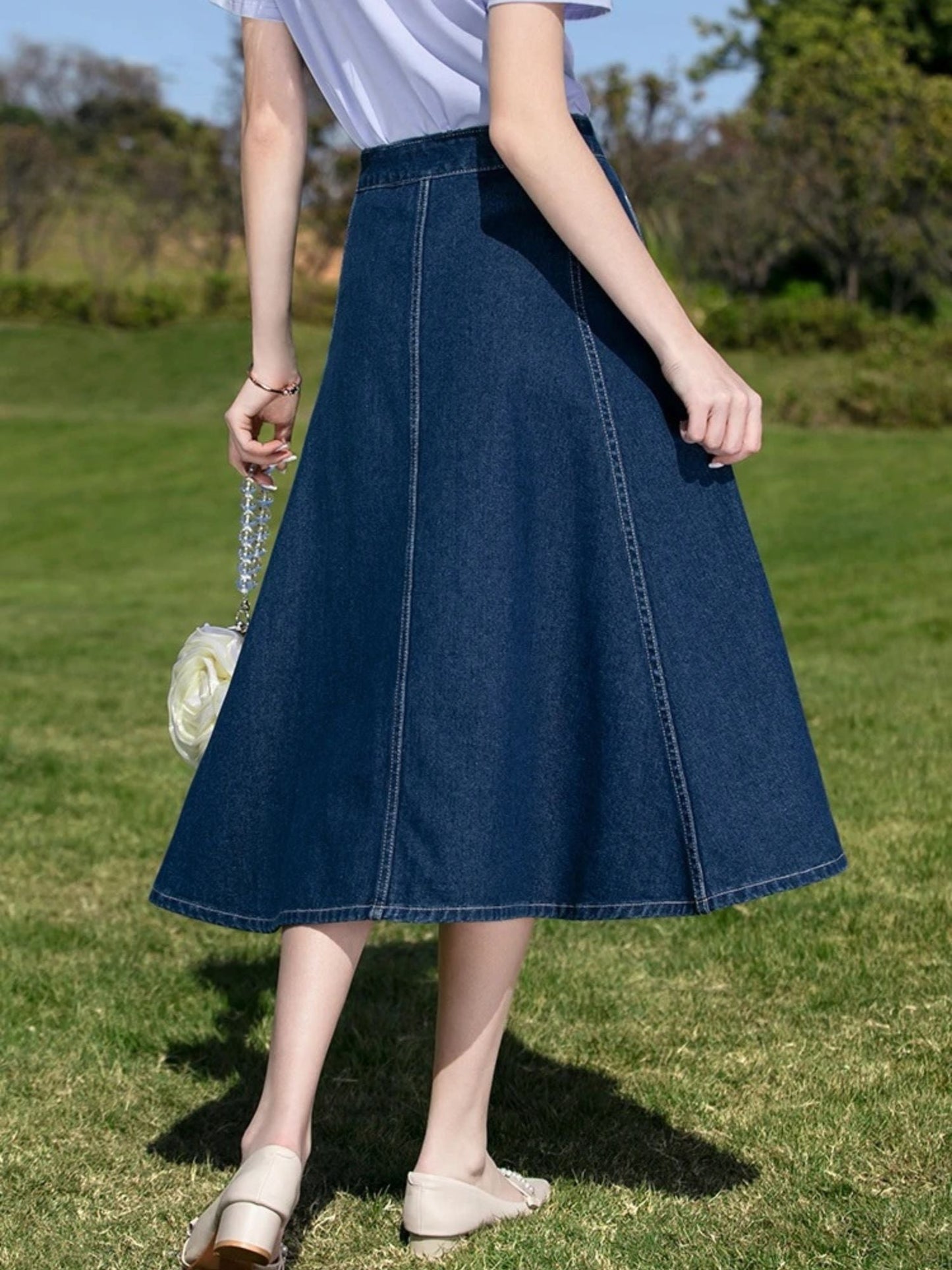 Vintage High-Waisted Denim Midi Skirt
