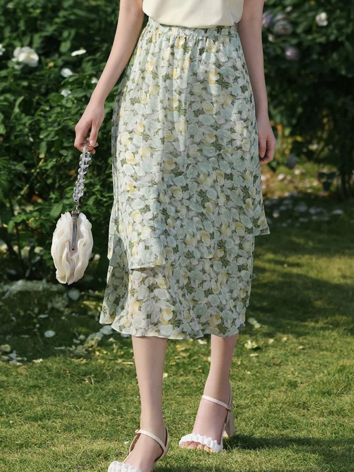 Floral Chiffon Midi Skirt