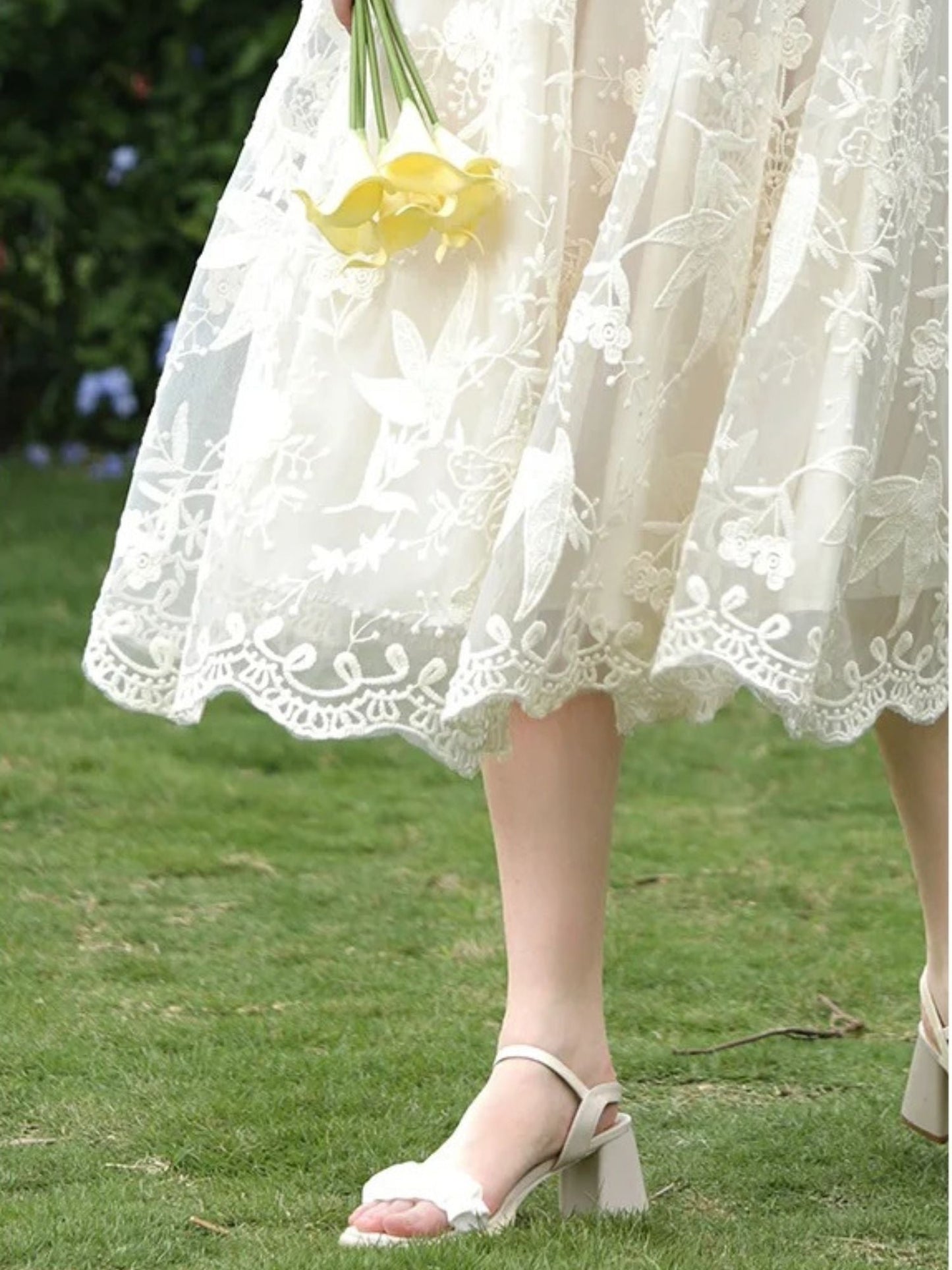 Embroidered Lace Midi Skirt