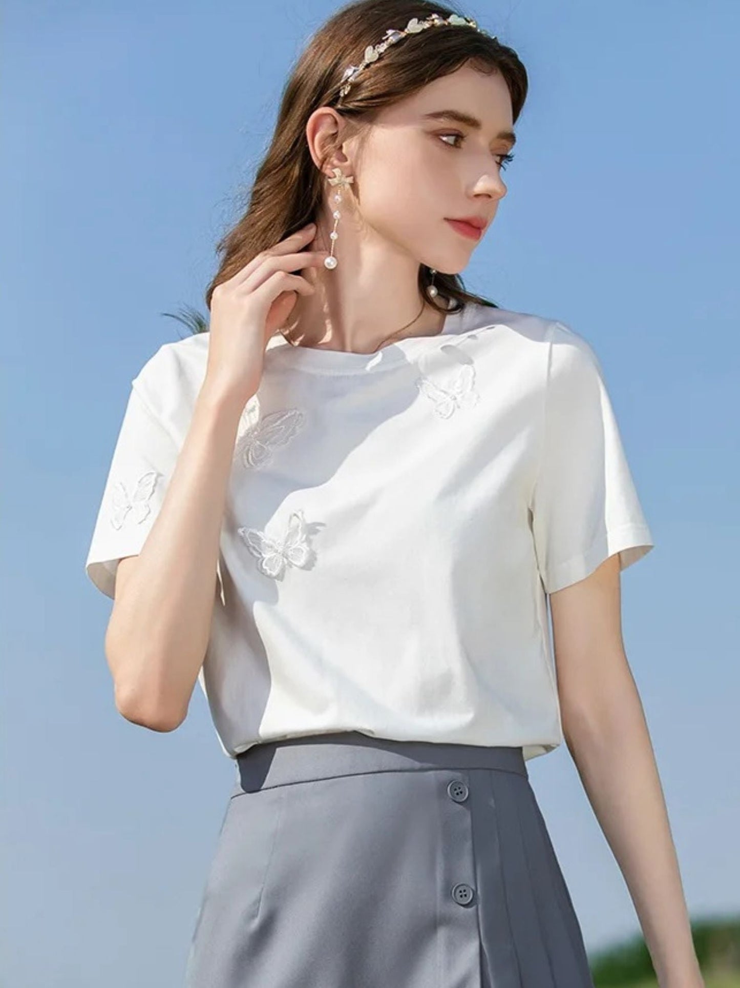 Summer T-Shirt with Butterfly Embroidery