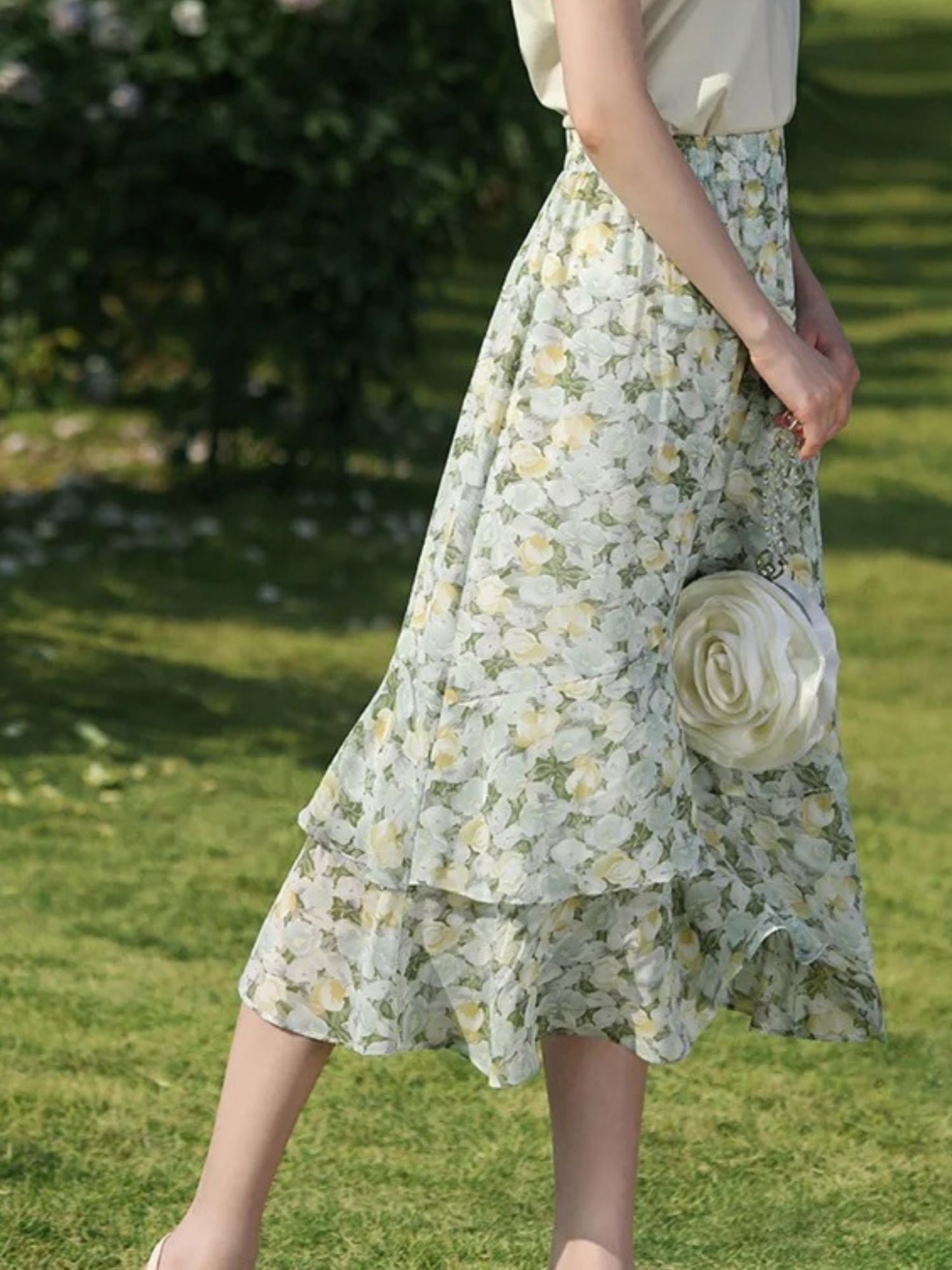 Floral Chiffon Midi Skirt
