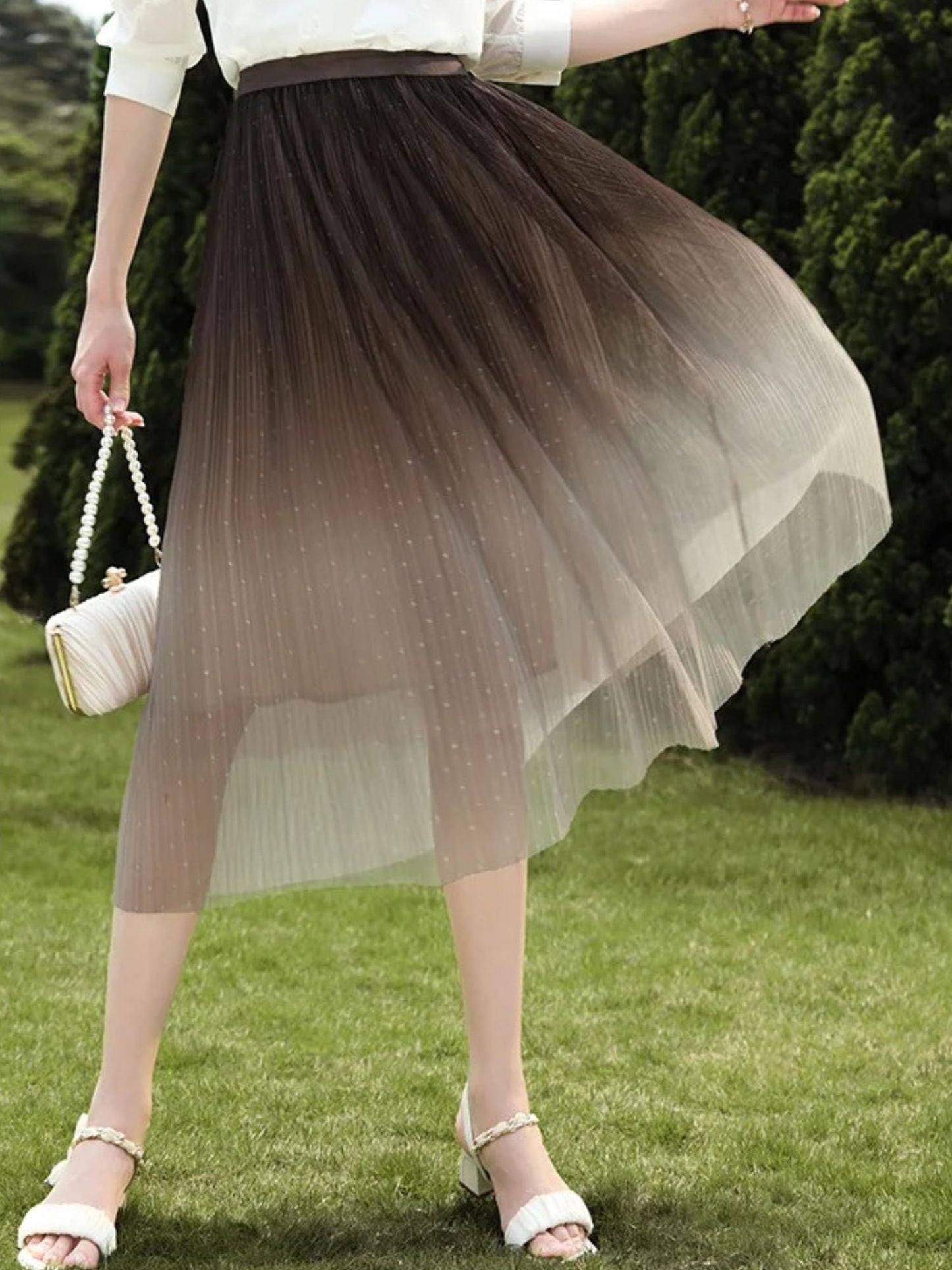 Ombre Tulle Midi Skirt