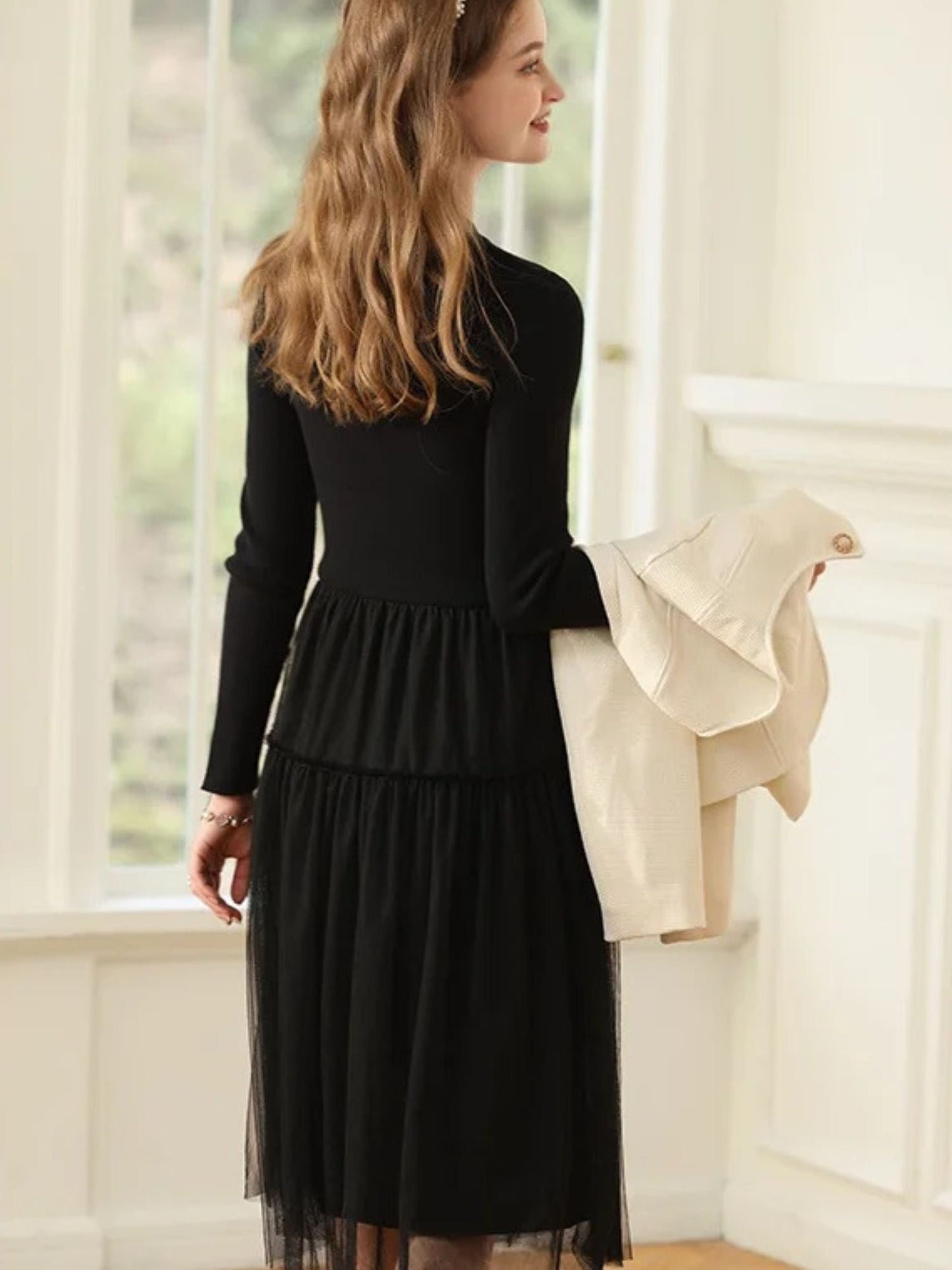 A-Line Patchwork Dress in Knit and Tulle