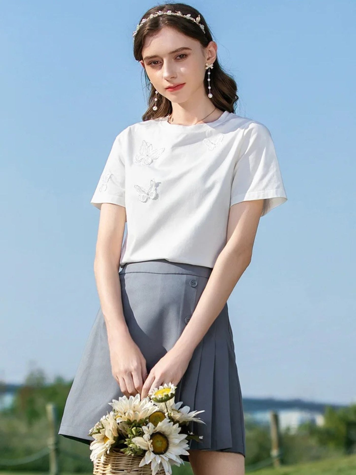 Summer T-Shirt with Butterfly Embroidery