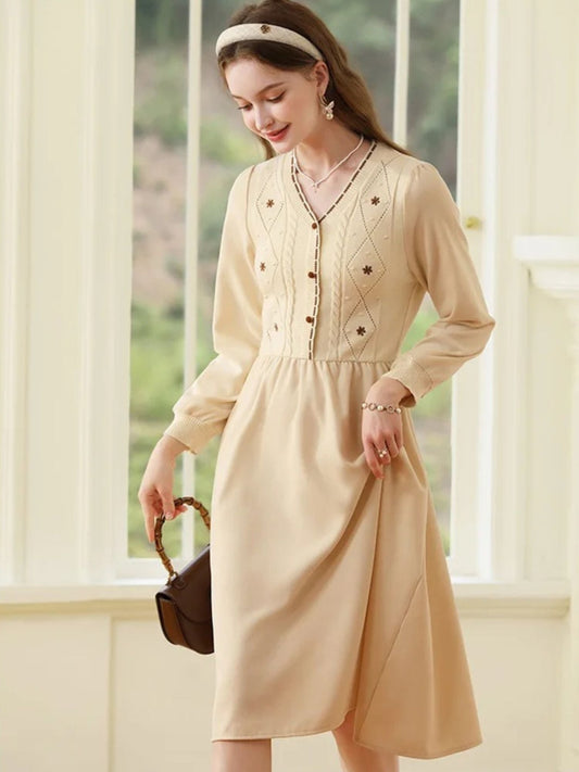 Embroidered Knit Sweater Dress