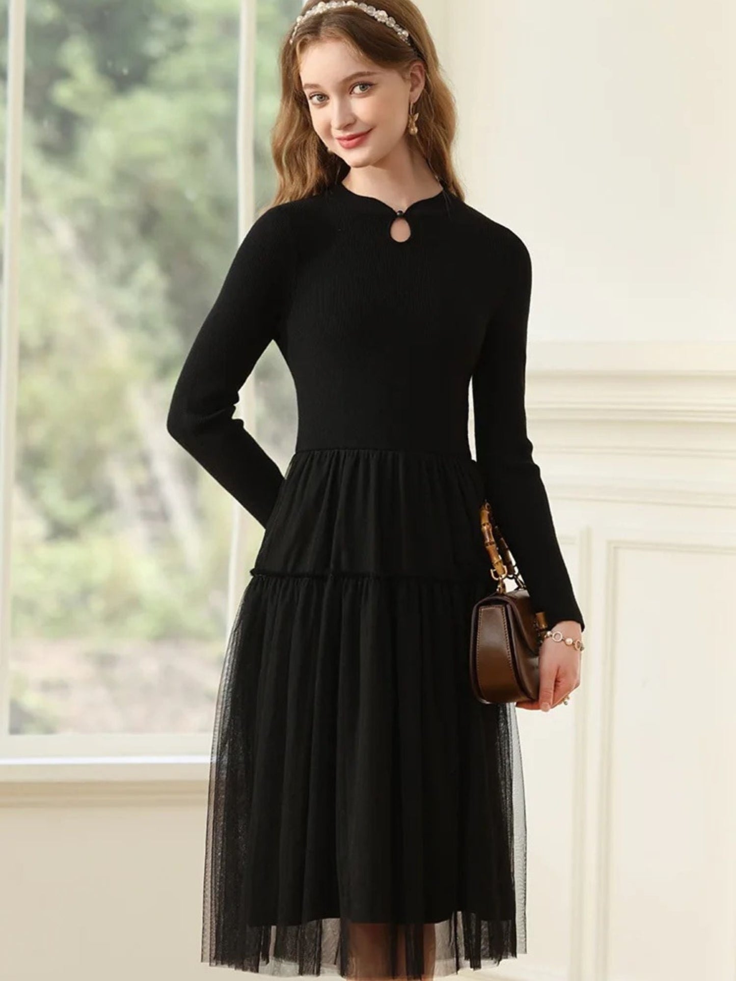 A-Line Patchwork Dress in Knit and Tulle