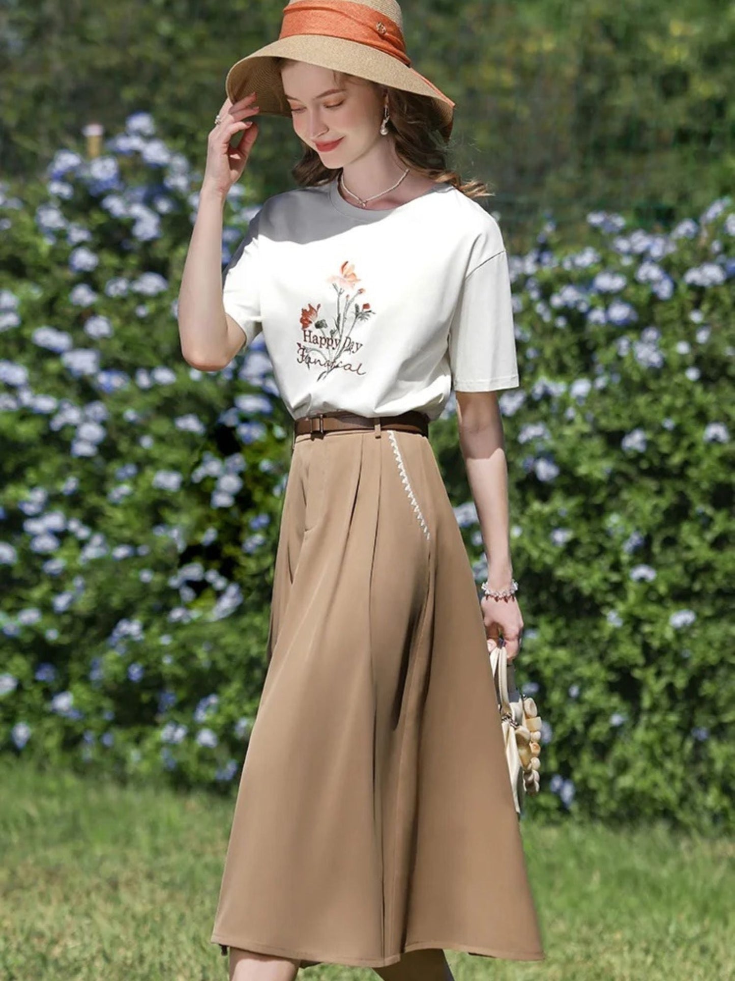 French-Style Draped High-Waisted Skirt