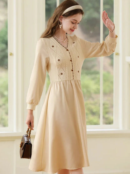 Embroidered Knit Sweater Dress