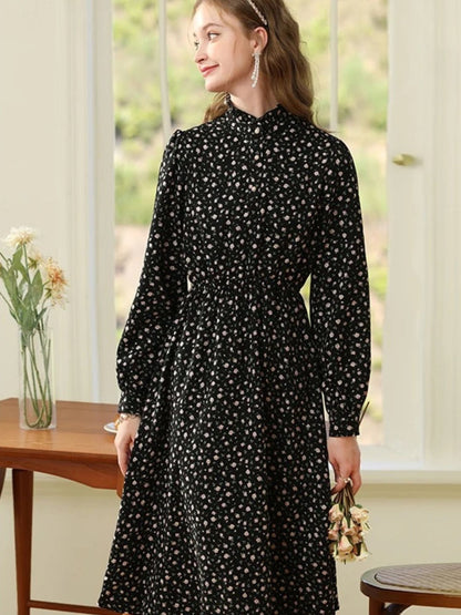 French-Inspired Floral Dress with Long Sleeves