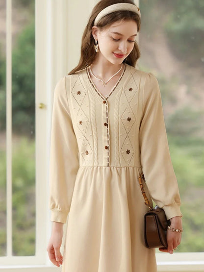 Embroidered Knit Sweater Dress