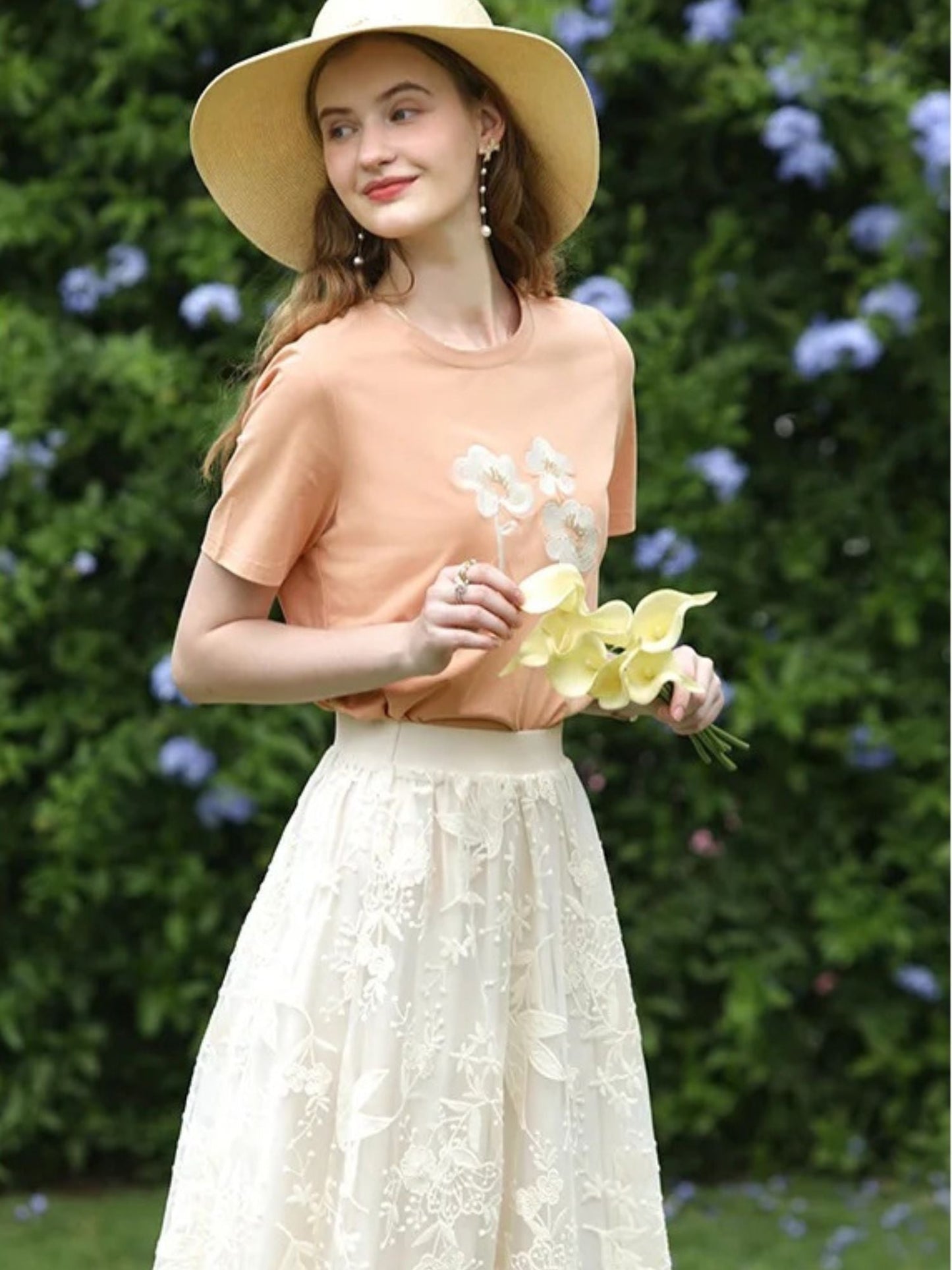 Embroidered Lace Midi Skirt