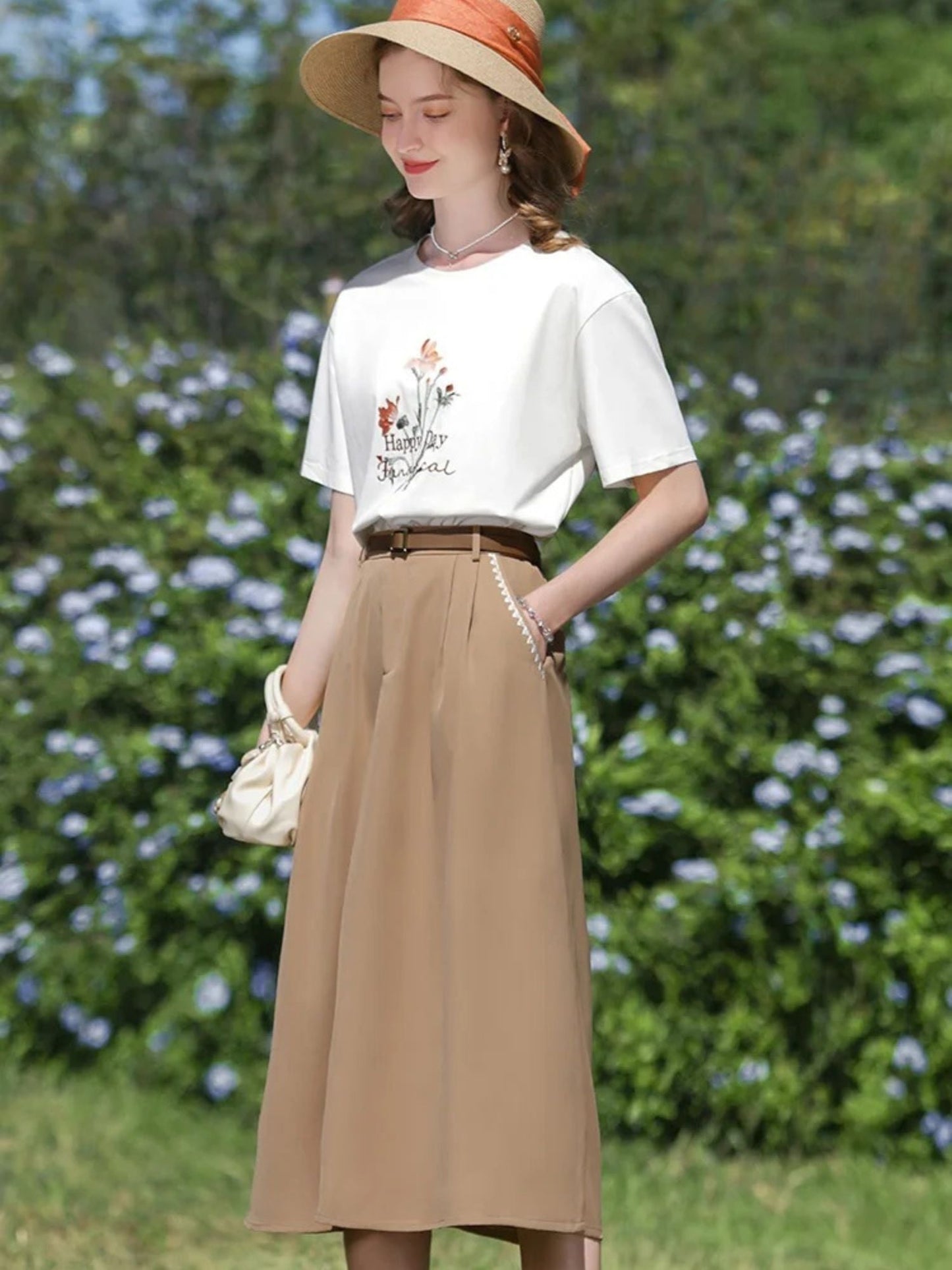 French-Style Draped High-Waisted Skirt