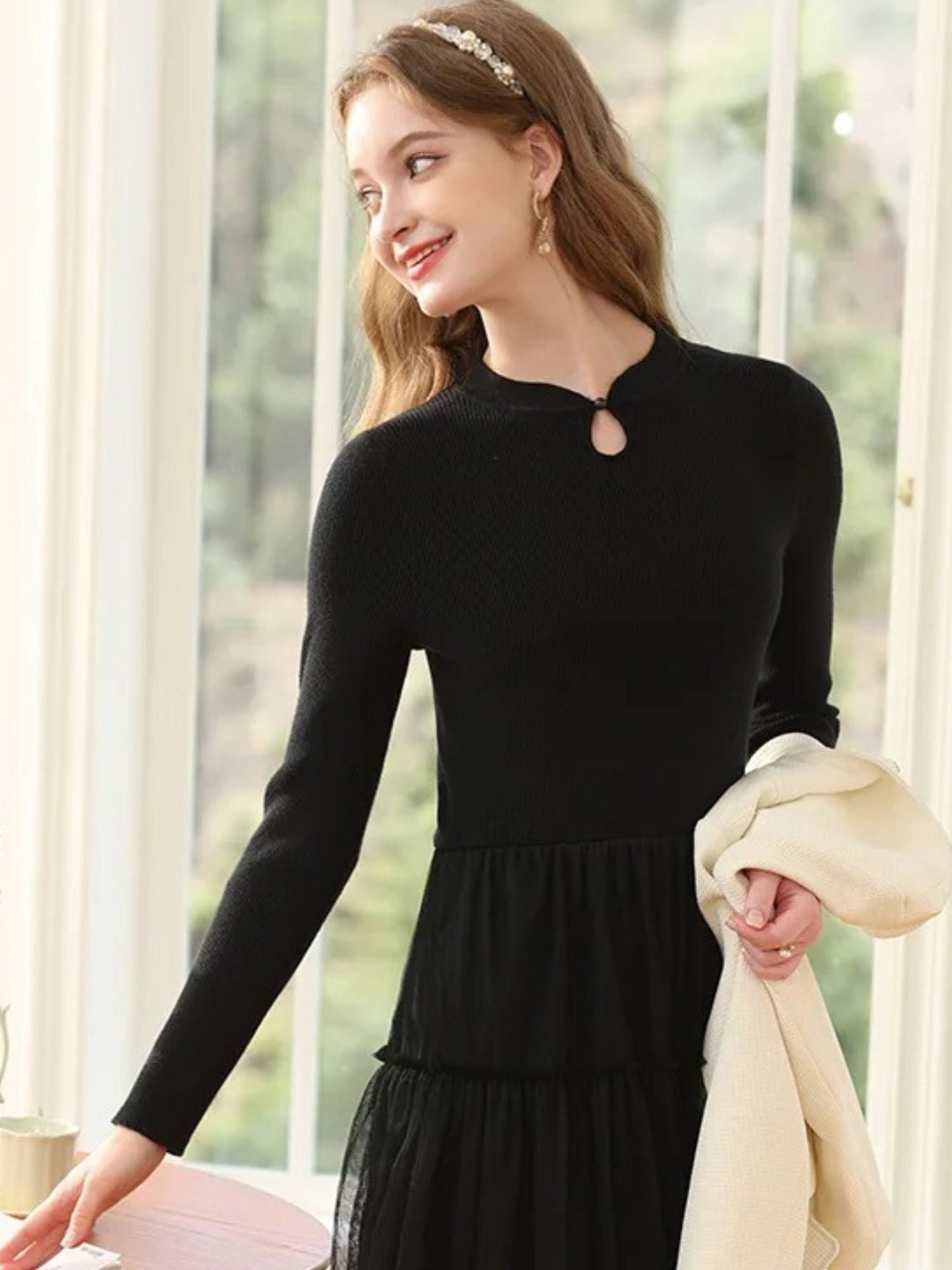 A-Line Patchwork Dress in Knit and Tulle