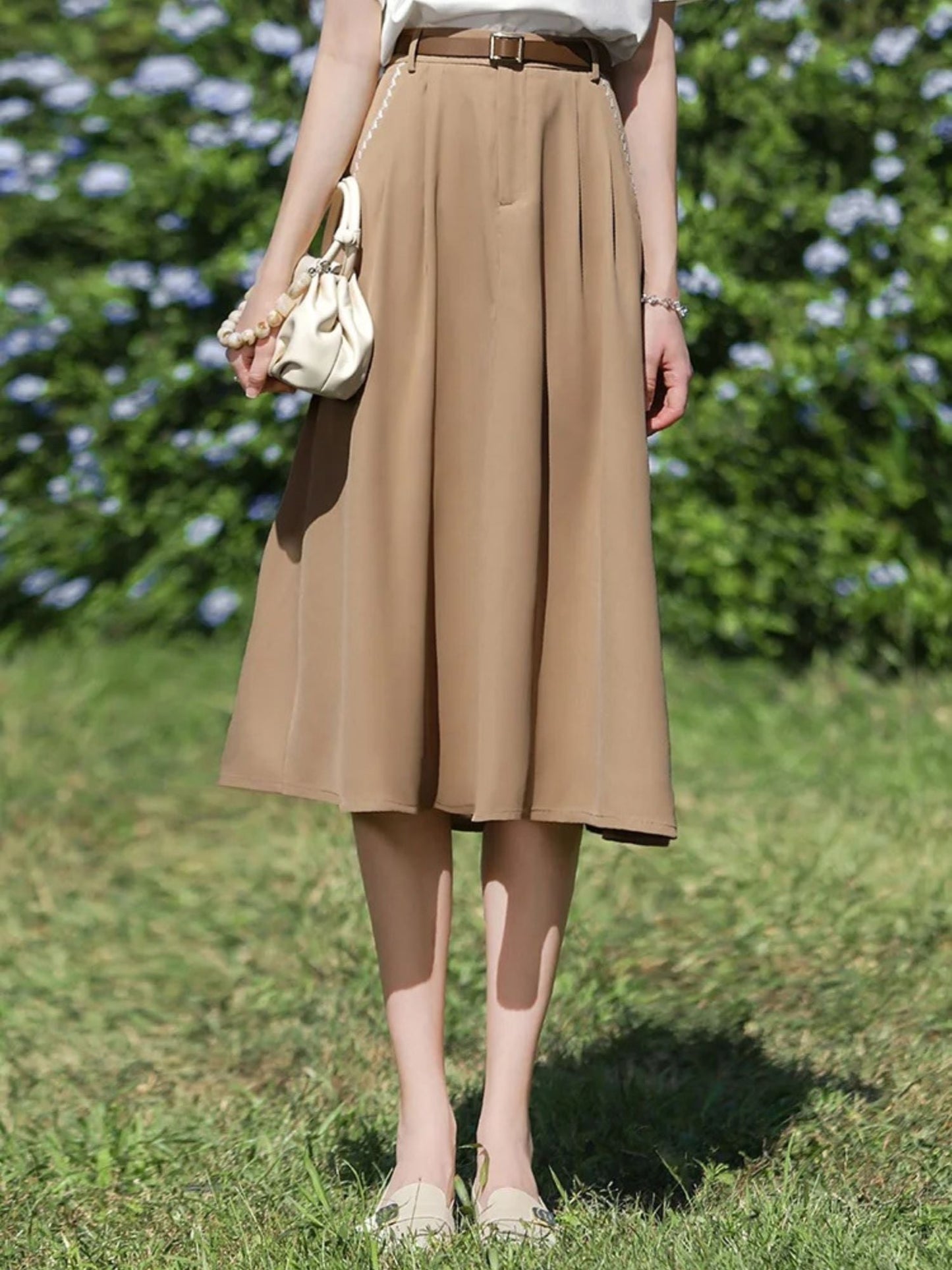 French-Style Draped High-Waisted Skirt