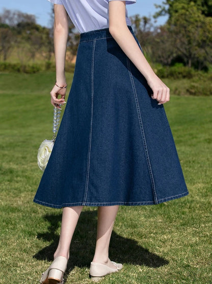 Vintage High-Waisted Denim Midi Skirt