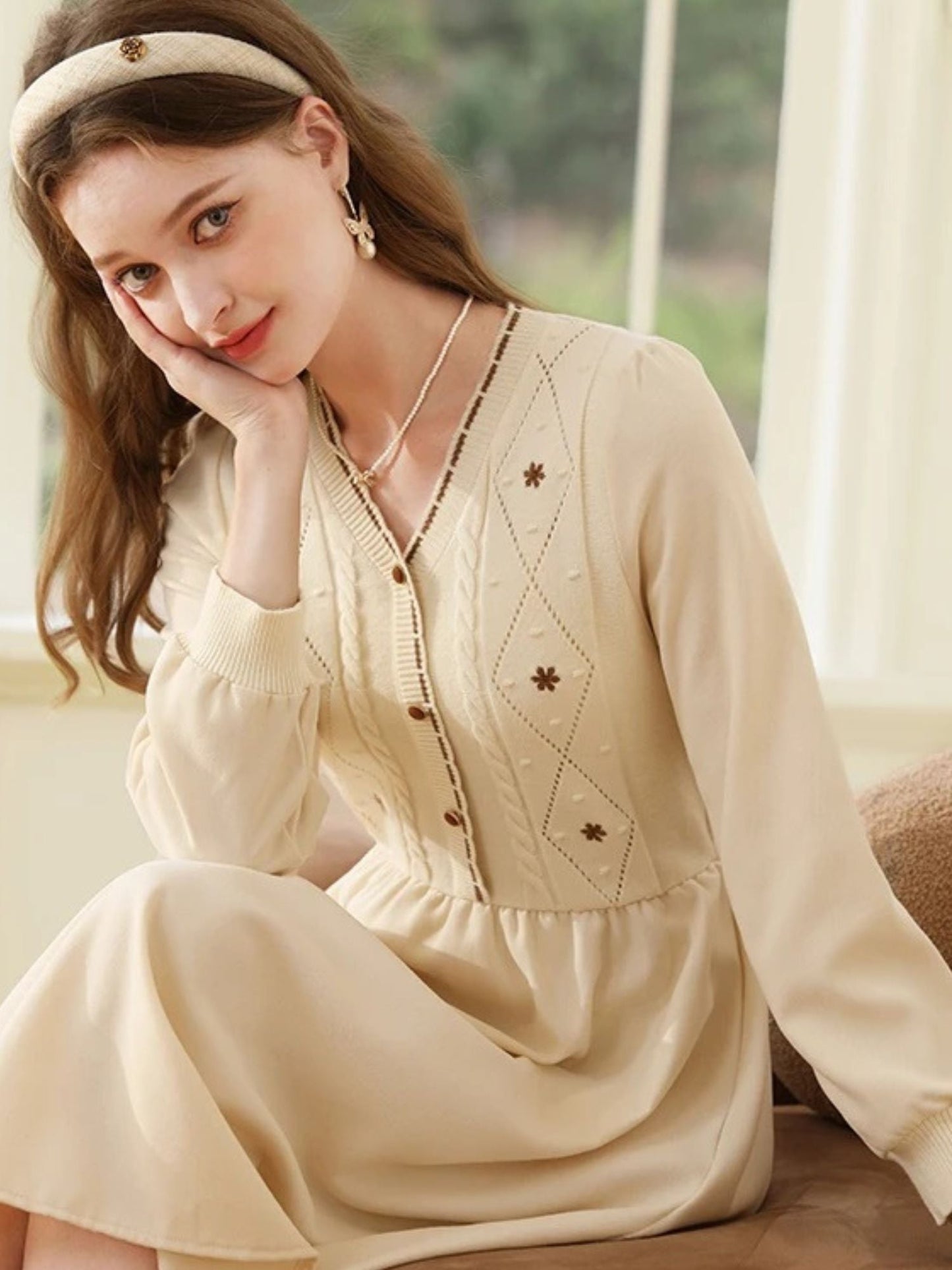 Embroidered Knit Sweater Dress