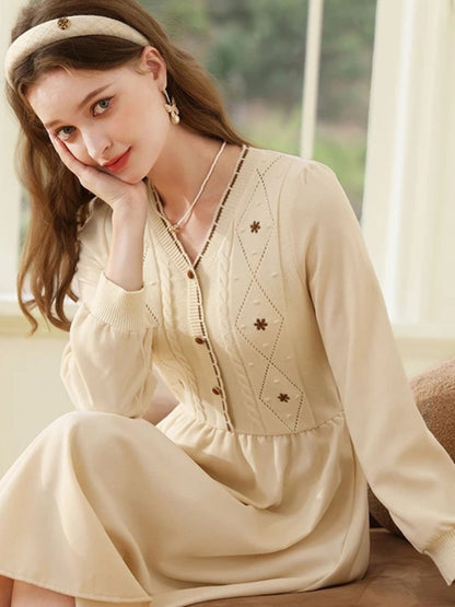 Embroidered Knit Sweater Dress