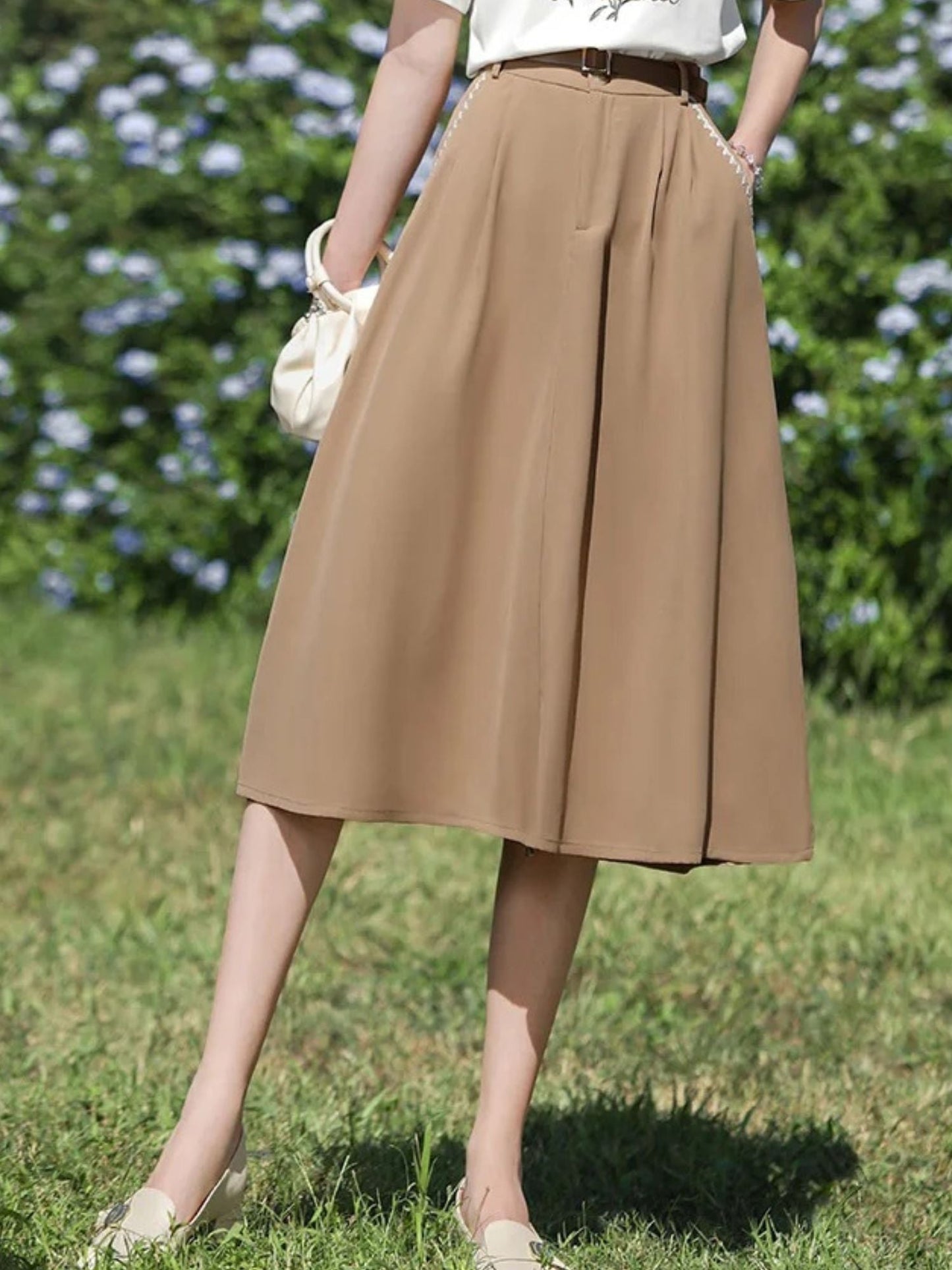 French-Style Draped High-Waisted Skirt