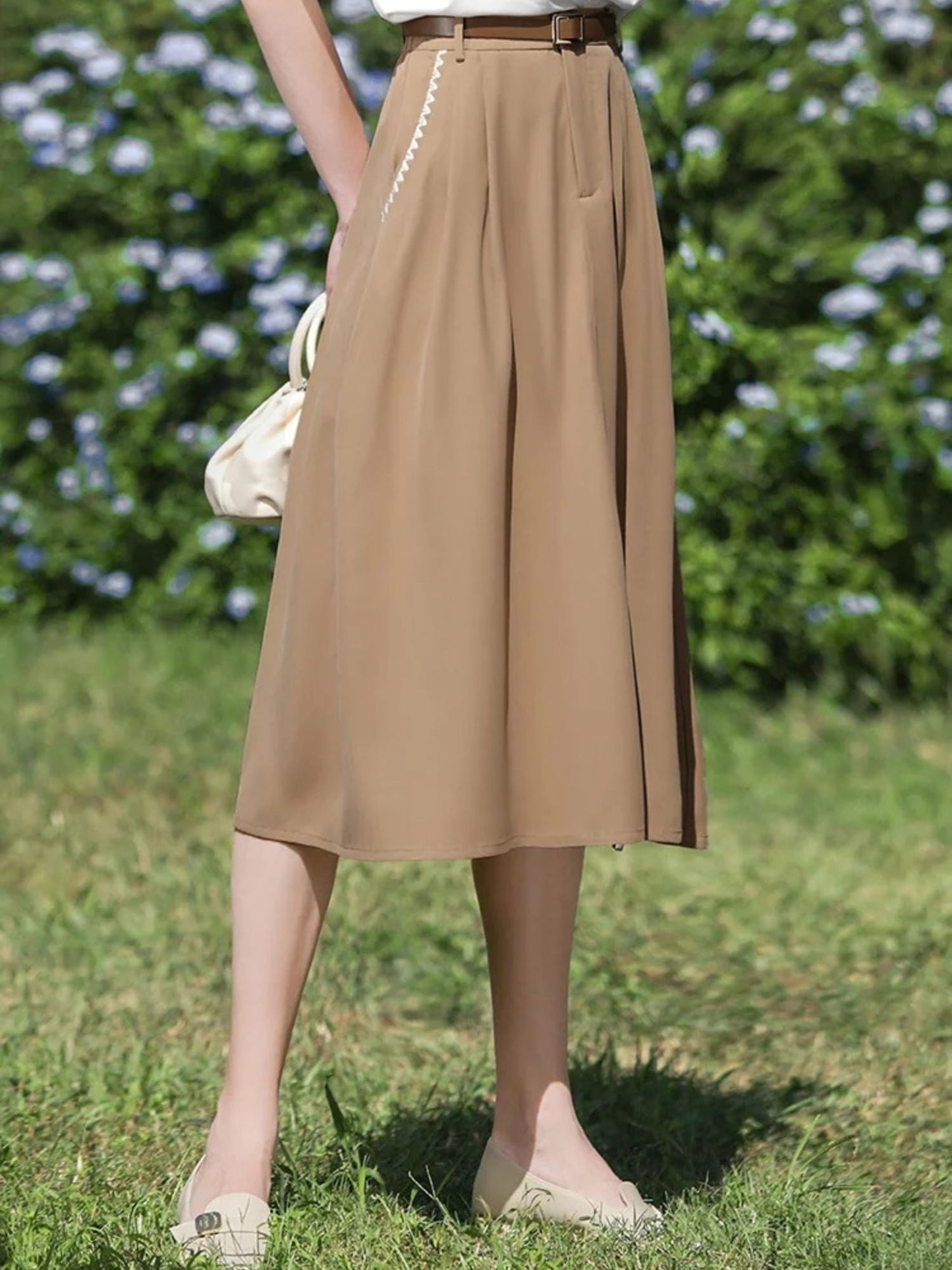 French-Style Draped High-Waisted Skirt