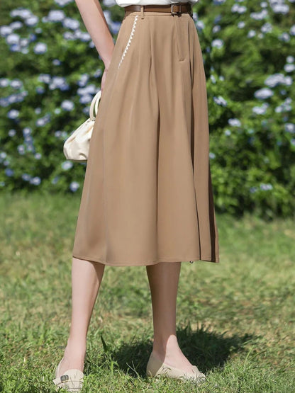 French-Style Draped High-Waisted Skirt